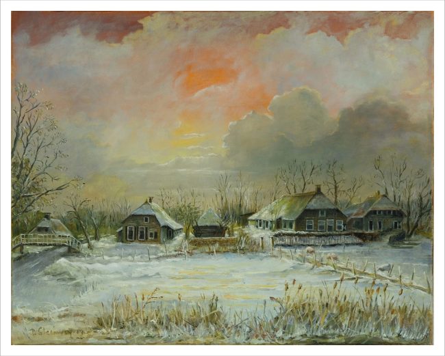 Winter aan de Havezathe, olieverf op doek 50 x 40 cm.